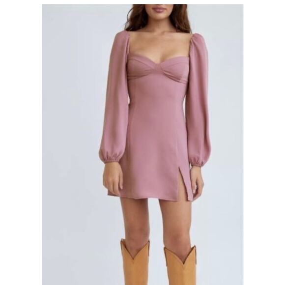 Aritza Wilfred Novella Soft Orchid Puff-sleeve mini dress with slit Size 0 - Picture 3 of 7
